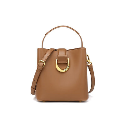 Women’s Genuine Leather Bucket Shoulder Bag – Large Capacity Crossbody for Daily Commute