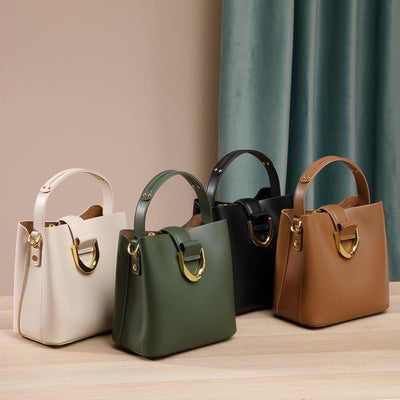 Women’s Genuine Leather Bucket Shoulder Bag – Large Capacity Crossbody for Daily Commute
