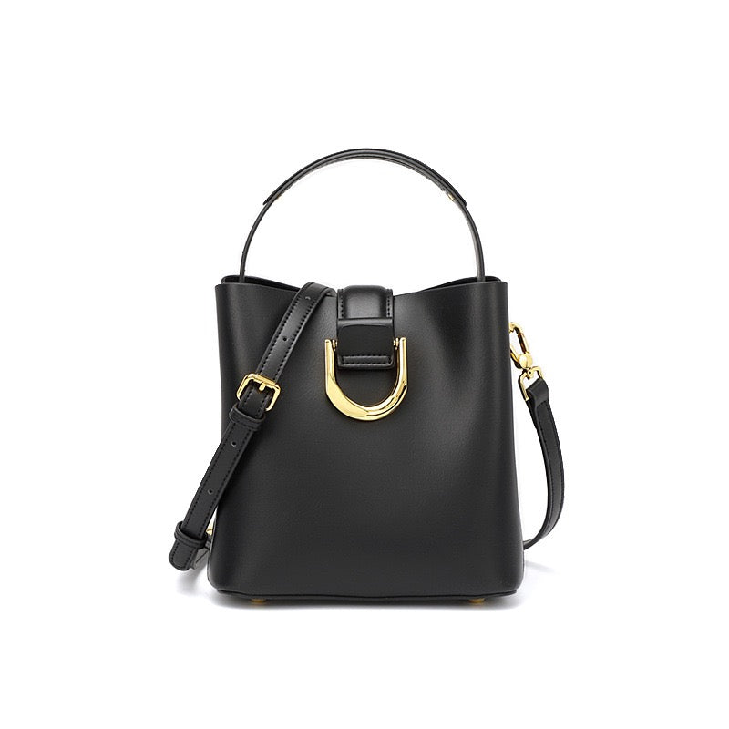 Women’s Genuine Leather Bucket Shoulder Bag – Large Capacity Crossbody for Daily Commute