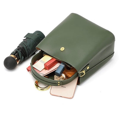 Women’s Genuine Leather Bucket Shoulder Bag – Large Capacity Crossbody for Daily Commute