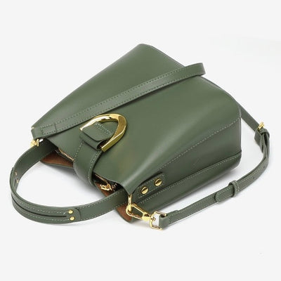 Women’s Genuine Leather Bucket Shoulder Bag – Large Capacity Crossbody for Daily Commute