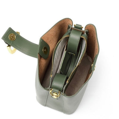 Women’s Genuine Leather Bucket Shoulder Bag – Large Capacity Crossbody for Daily Commute