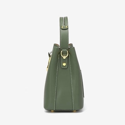 Women’s Genuine Leather Bucket Shoulder Bag – Large Capacity Crossbody for Daily Commute