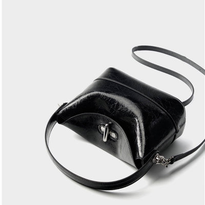 Women’s Genuine Leather Mini Bucket Shoulder Bag – Chic Turn-Lock Crossbody