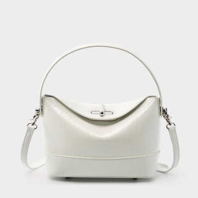 Women’s Genuine Leather Mini Bucket Shoulder Bag – Chic Turn-Lock Crossbody