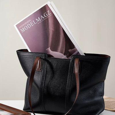 Women’s Genuine Leather Large Capacity Tote Shoulder Bag – Commuter Everyday Purse