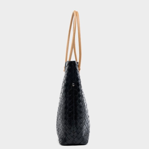 Women's Genuine Weaving Leather Minimalist Shoulder Tote Bag