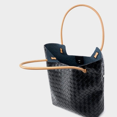 Women's Genuine Weaving Leather Minimalist Shoulder Tote Bag