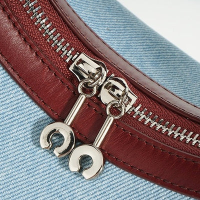 Women’s Genuine Leather & Denim Crescent Shoulder Bag – Spring/Summer Mini Edition