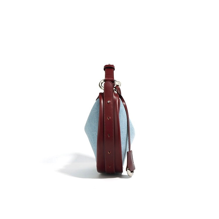 Women’s Genuine Leather & Denim Crescent Shoulder Bag – Spring/Summer Mini Edition