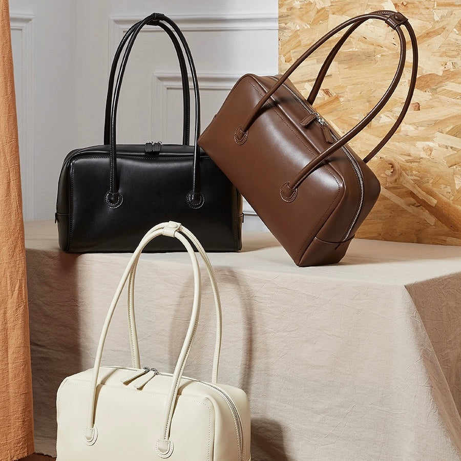 Women’s Genuine Leather Boston Structured Pillow Shoulder Bag