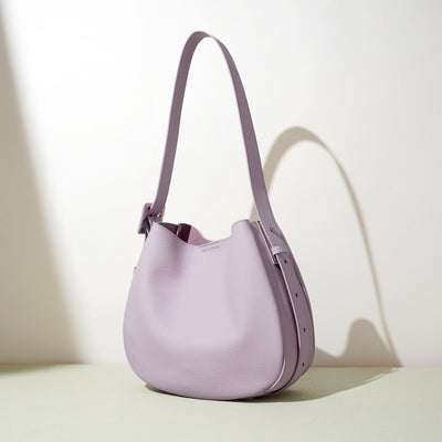 Women’s Genuine Leather Wide Strap Commuter Bucket Shoulder Bag