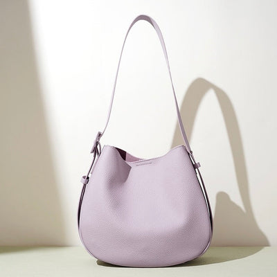 Women’s Genuine Leather Wide Strap Commuter Bucket Shoulder Bag