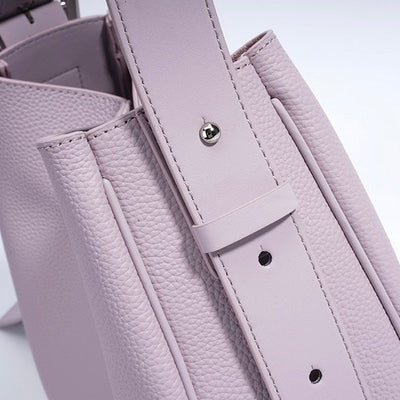 Women’s Genuine Leather Wide Strap Commuter Bucket Shoulder Bag