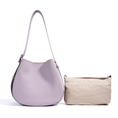 Women’s Genuine Leather Wide Strap Commuter Bucket Shoulder Bag
