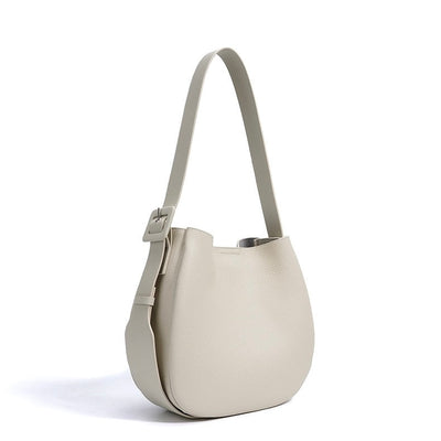 Women’s Genuine Leather Wide Strap Commuter Bucket Shoulder Bag