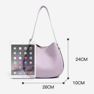 Women’s Genuine Leather Wide Strap Commuter Bucket Shoulder Bag