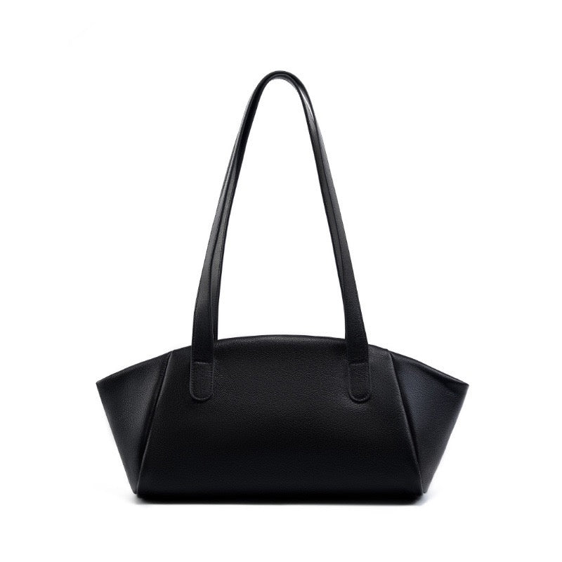 Women’s Genuine Leather Winged Pleated Tote – Minimalist Large Capacity Commuter Bag