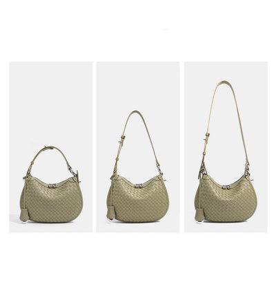Woven Genuine Leather Crescent Shoulder Bag – Spring Summer 2025 Edition
