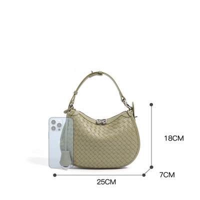 Woven Genuine Leather Crescent Shoulder Bag – Spring Summer 2025 Edition