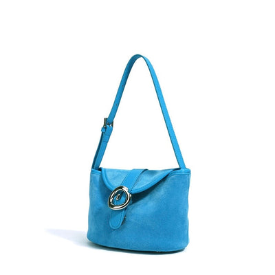 Women’s Matte Genuine Leather Colorblock Handheld Crossbody Bag