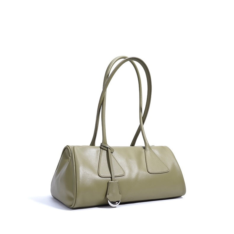 Spring Summer French Style Genuine Leather Pillow Shoulder Baguette Bag