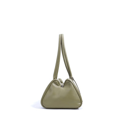Spring Summer French Style Genuine Leather Pillow Shoulder Baguette Bag
