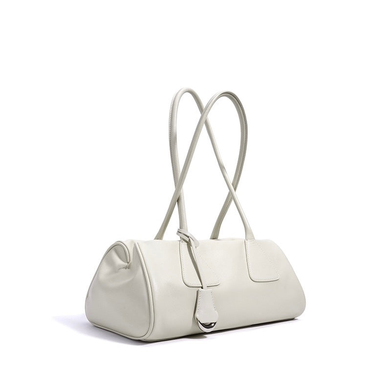 Spring Summer French Style Genuine Leather Pillow Shoulder Baguette Bag