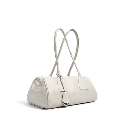 Spring Summer French Style Genuine Leather Pillow Shoulder Baguette Bag