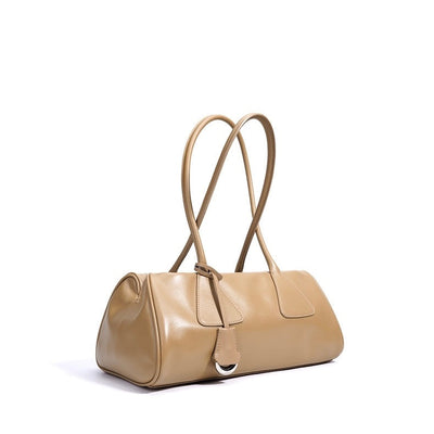Spring Summer French Style Genuine Leather Pillow Shoulder Baguette Bag