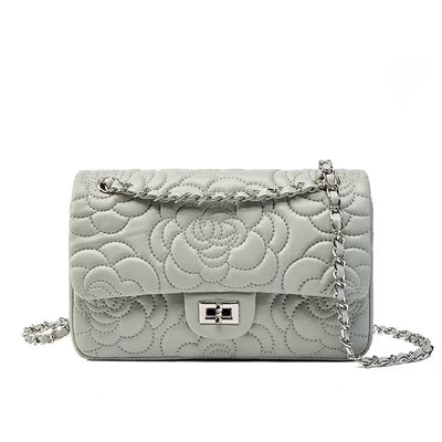 Women’s Genuine Sheepskin Quilted Camellia Chain Crossbody Bag