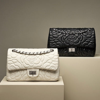 Women’s Genuine Sheepskin Quilted Camellia Chain Crossbody Bag