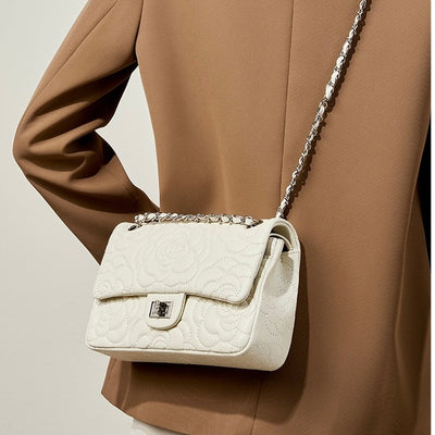 Women’s Genuine Sheepskin Quilted Camellia Chain Crossbody Bag