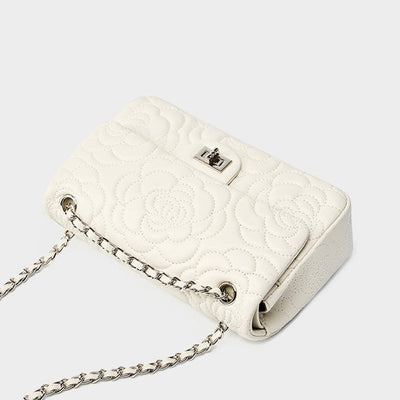 Women’s Genuine Sheepskin Quilted Camellia Chain Crossbody Bag