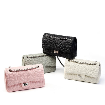 Women’s Genuine Sheepskin Quilted Camellia Chain Crossbody Bag