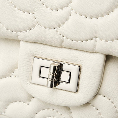 Women’s Genuine Sheepskin Quilted Camellia Chain Crossbody Bag