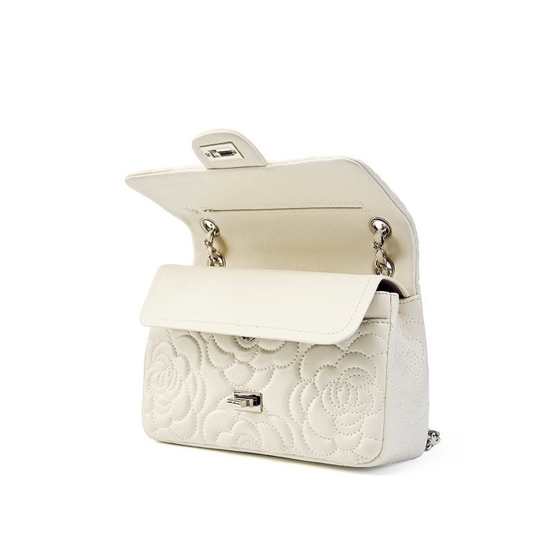 Women’s Genuine Sheepskin Quilted Camellia Chain Crossbody Bag