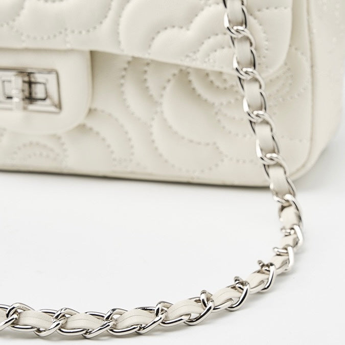 Women’s Genuine Sheepskin Quilted Camellia Chain Crossbody Bag