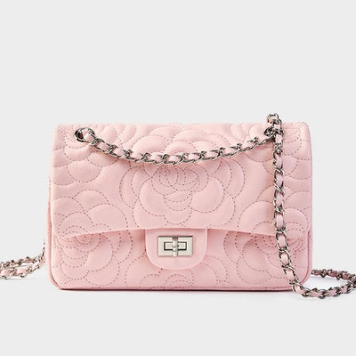 Women’s Genuine Sheepskin Quilted Camellia Chain Crossbody Bag