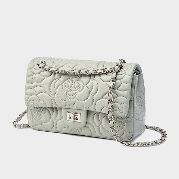 Women’s Genuine Sheepskin Quilted Camellia Chain Crossbody Bag