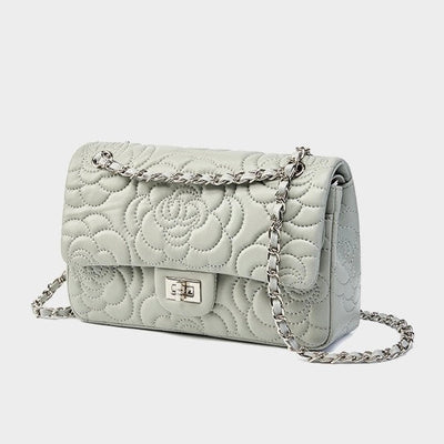 Women’s Genuine Sheepskin Quilted Camellia Chain Crossbody Bag