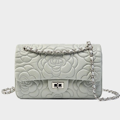 Women’s Genuine Sheepskin Quilted Camellia Chain Crossbody Bag