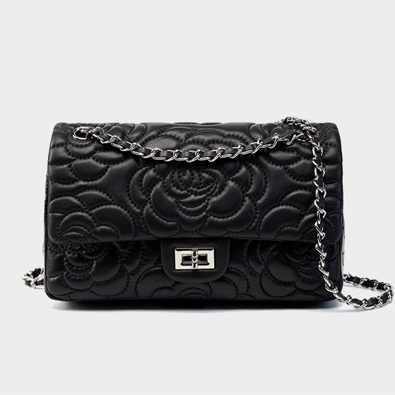 Women’s Genuine Sheepskin Quilted Camellia Chain Crossbody Bag