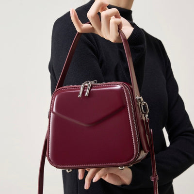 Women's Trapezoidal Ear Genuine Leather Handheld Shoulder Bag
