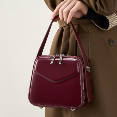 Women's Trapezoidal Ear Genuine Leather Handheld Shoulder Bag