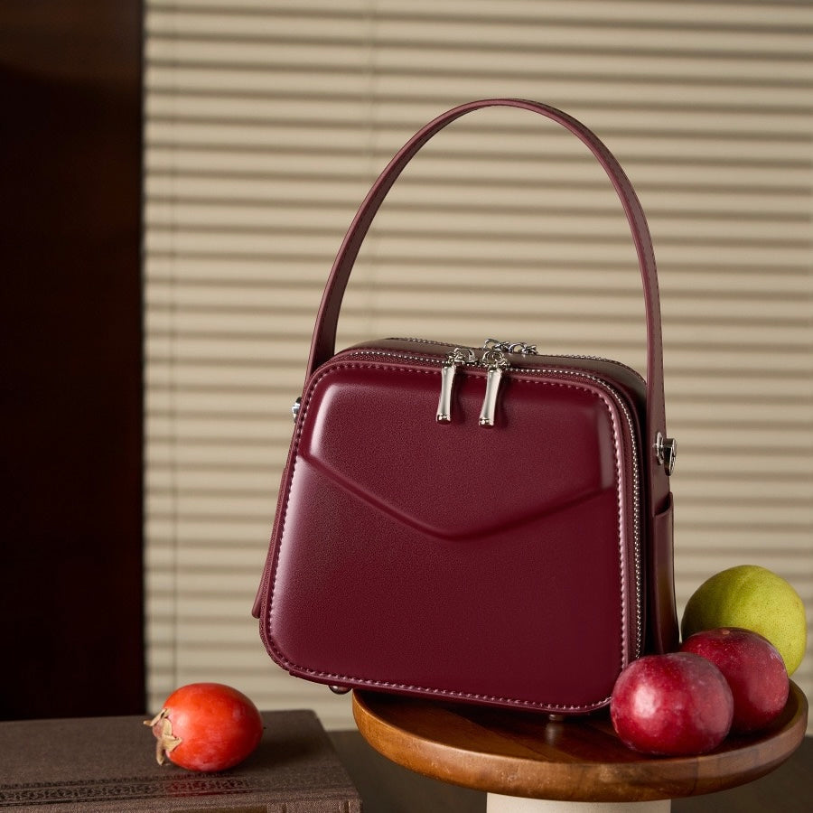 Women's Trapezoidal Ear Genuine Leather Handheld Shoulder Bag