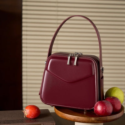 Women's Trapezoidal Ear Genuine Leather Handheld Shoulder Bag