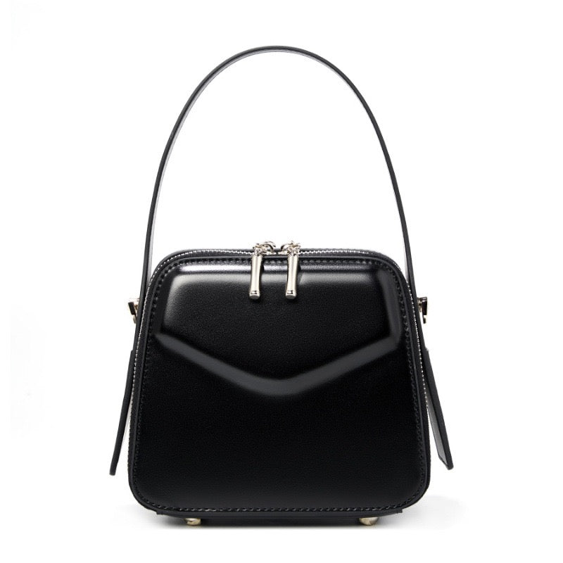 Women's Trapezoidal Ear Genuine Leather Handheld Shoulder Bag