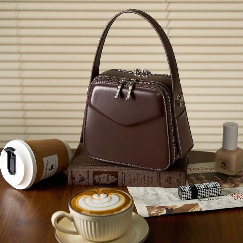 Women's Trapezoidal Ear Genuine Leather Handheld Shoulder Bag