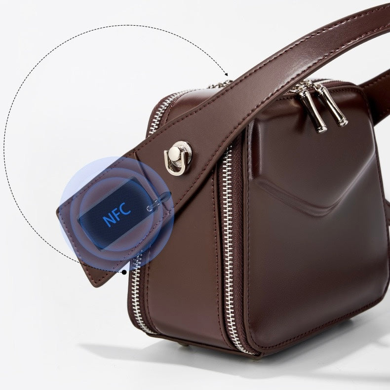 Women's Trapezoidal Ear Genuine Leather Handheld Shoulder Bag